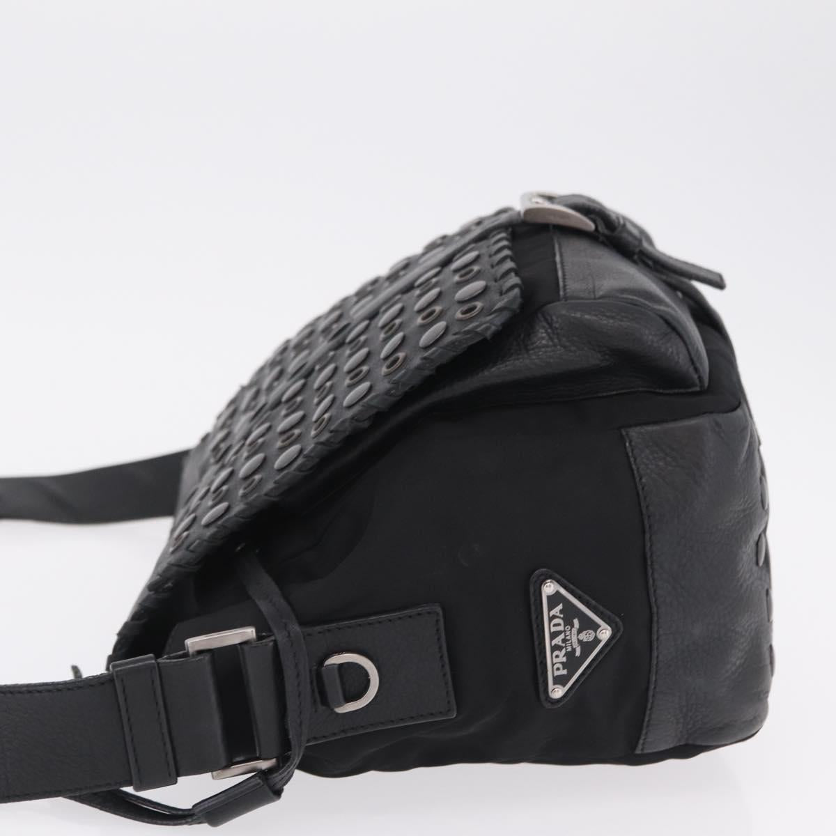 PRADA Studs Shoulder Bag Nylon Black Silver Auth am12849A