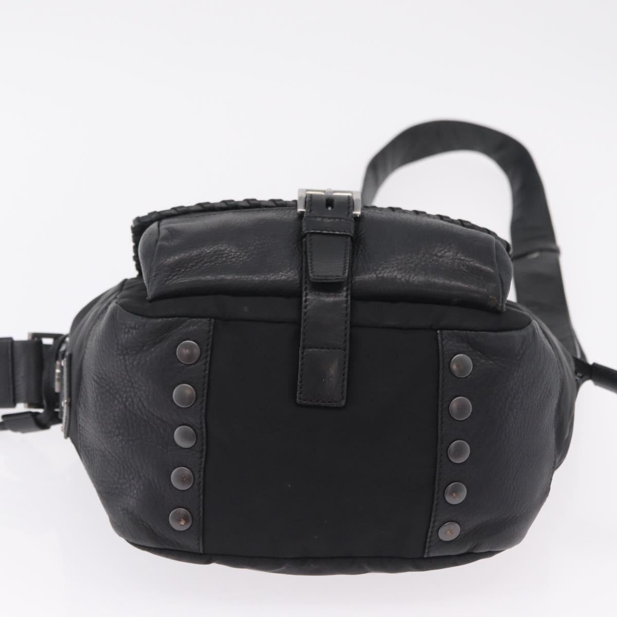 PRADA Studs Shoulder Bag Nylon Black Silver Auth am12849A