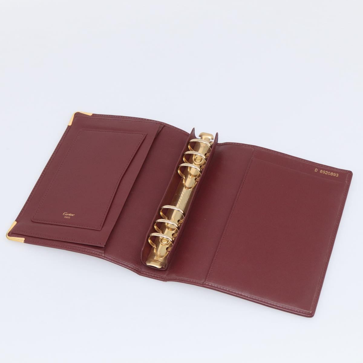 Cartier Must Line Day Planner Cover Leather Bordeaux Gold Tone Auth am12861A