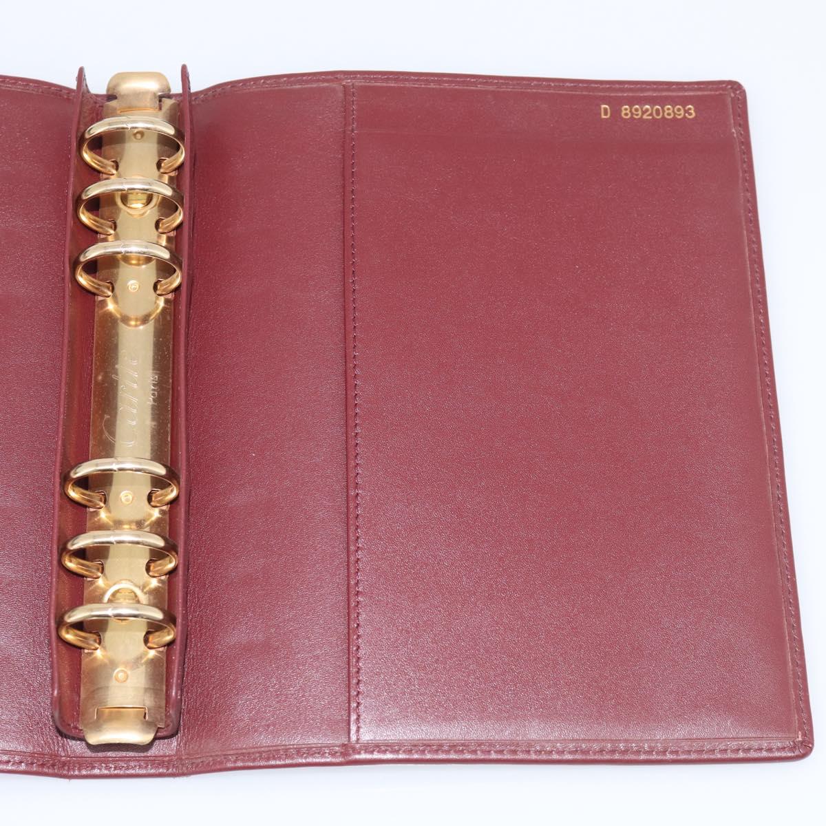 Cartier Must Line Day Planner Cover Leather Bordeaux Gold Tone Auth am12861A