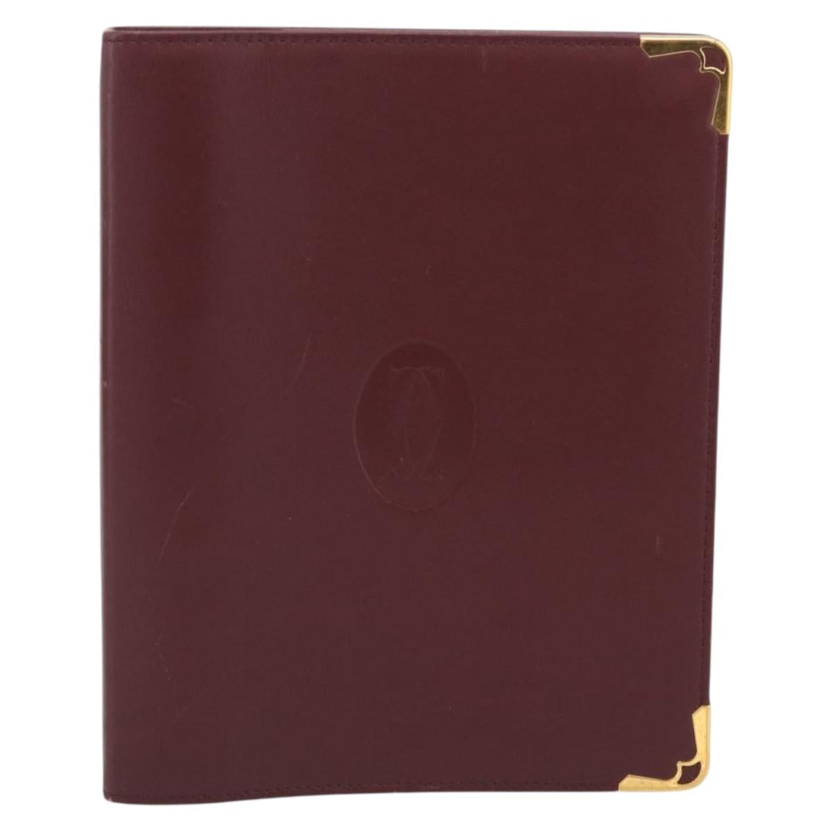 Cartier Must Line Day Planner Cover Leather Bordeaux Gold Tone Auth am12861A