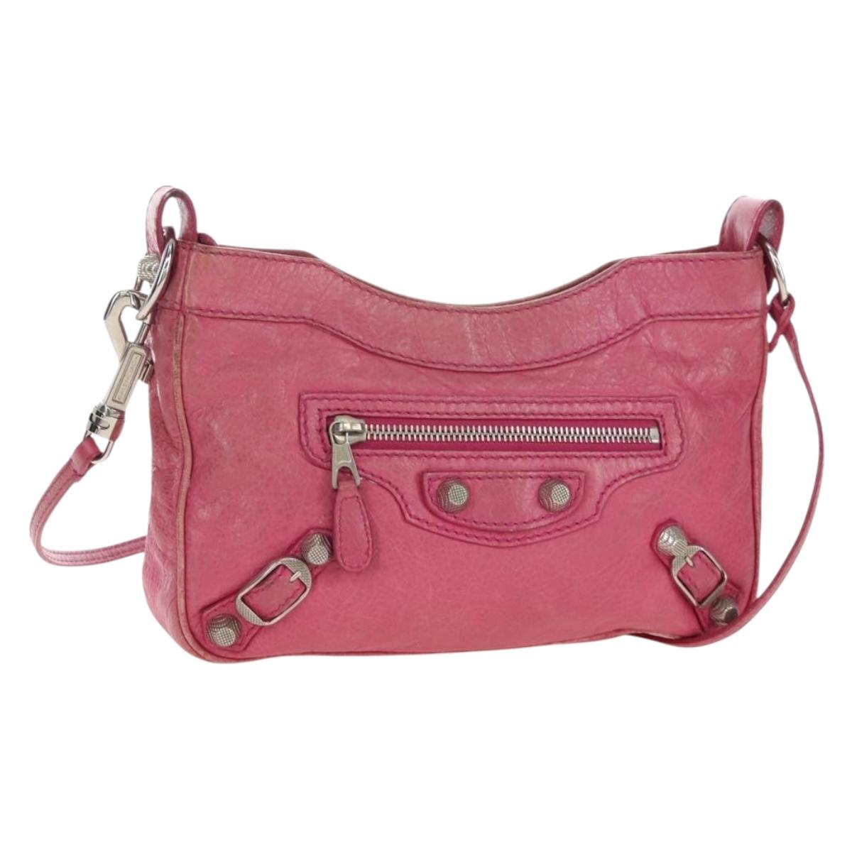 Balenciaga Giant Hip Shoulder Bag Leather Pink Silver 237203 Auth am12874V