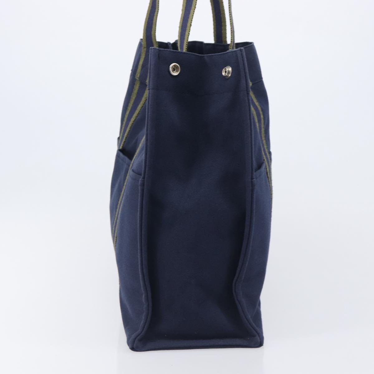 HERMES Fourre Tout MM Hand Bag Canvas Navy Silver Auth am12875V
