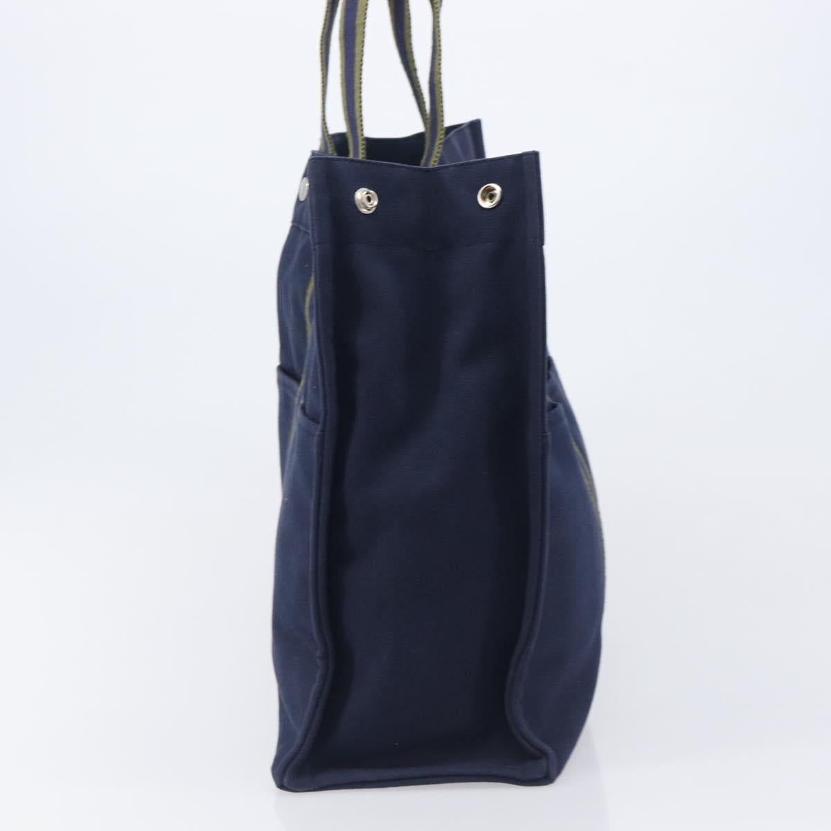 HERMES Fourre Tout MM Hand Bag Canvas Navy Silver Auth am12875V
