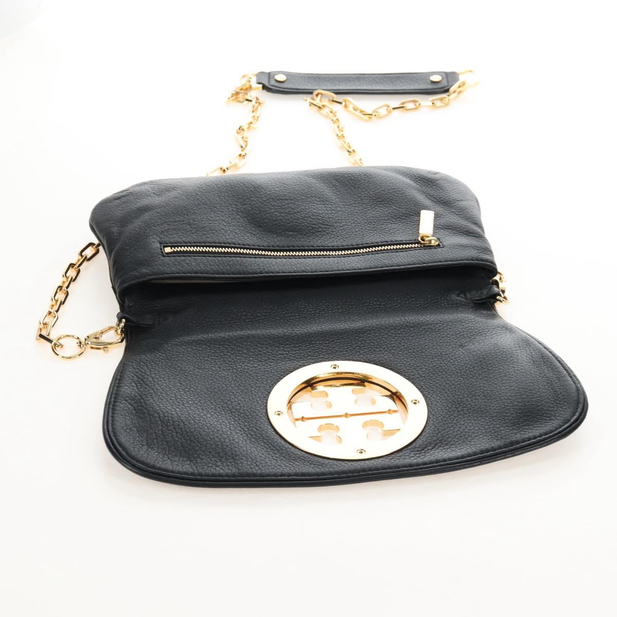 Tory Burch Chain Shoulder Bag Leather Black Gold Tone Auth am12876A