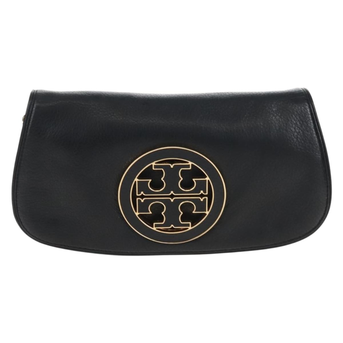 Tory Burch Chain Shoulder Bag Leather Black Gold Tone Auth am12876A