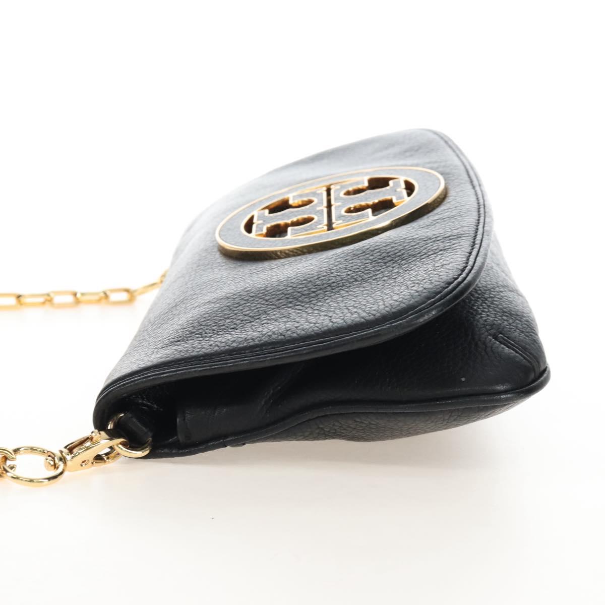 Tory Burch Chain Shoulder Bag Leather Black Gold Tone Auth am12876A
