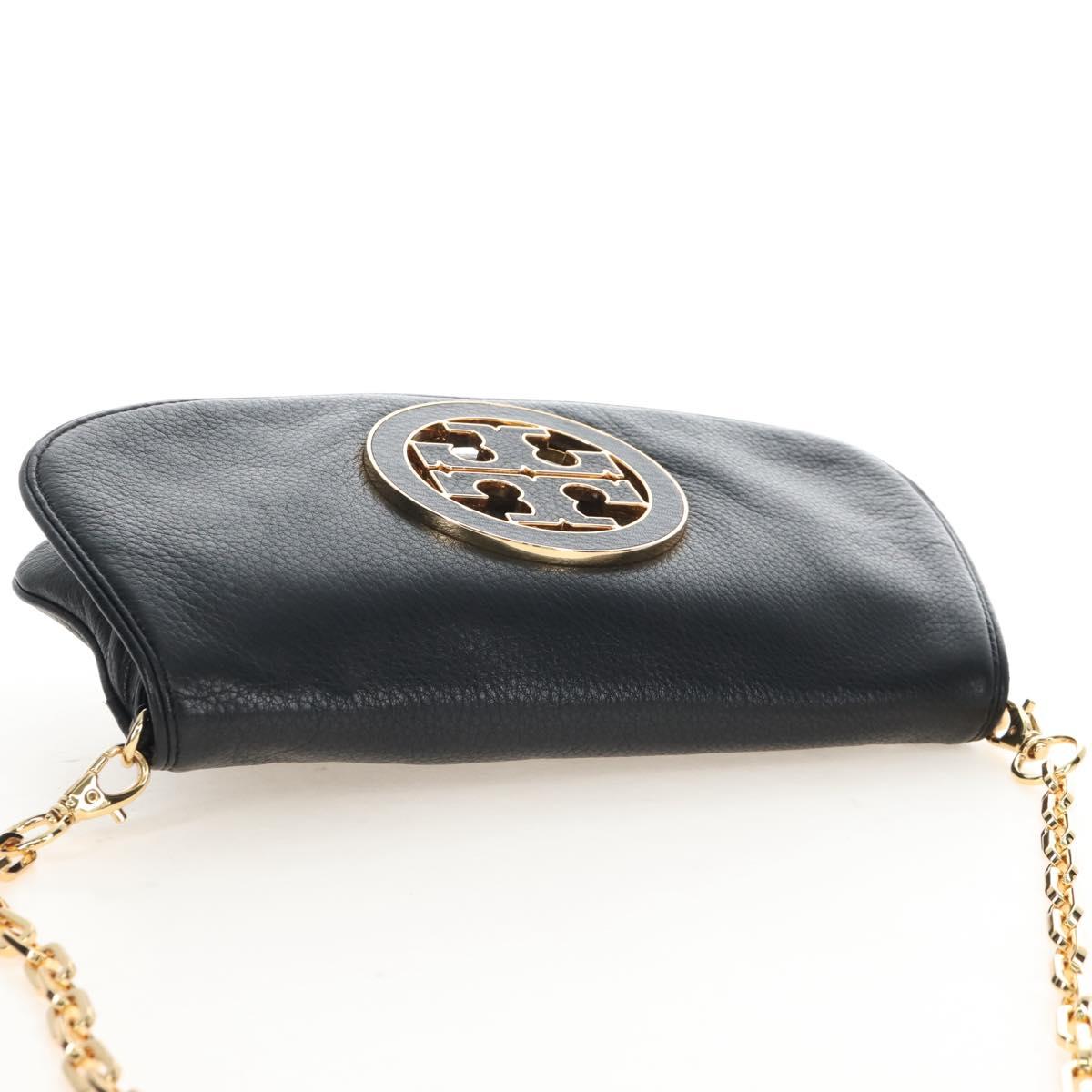 Tory Burch Chain Shoulder Bag Leather Black Gold Tone Auth am12876A