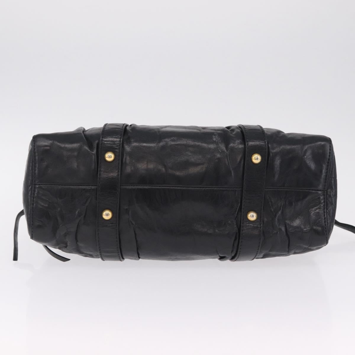 Miu Miu Side Ribbon Hand Bag Leather Black Gold Auth am12883M