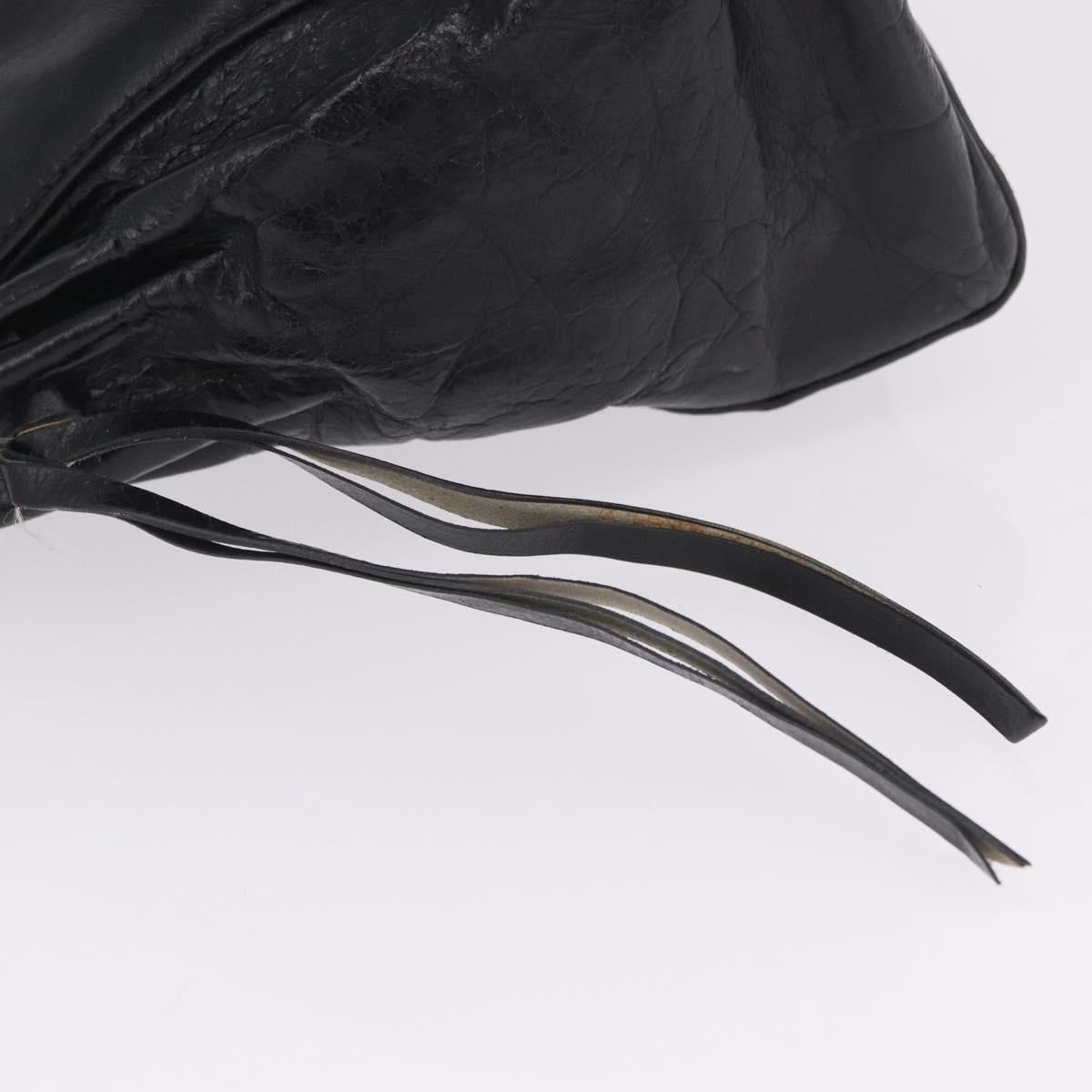 Miu Miu Side Ribbon Hand Bag Leather Black Gold Auth am12883M