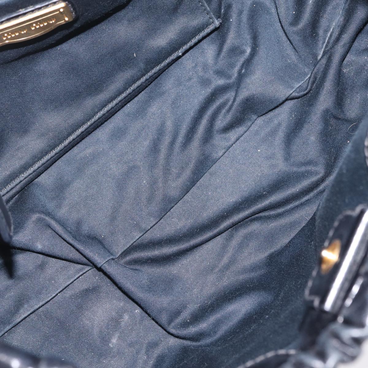 Miu Miu Side Ribbon Hand Bag Leather Black Gold Auth am12883M