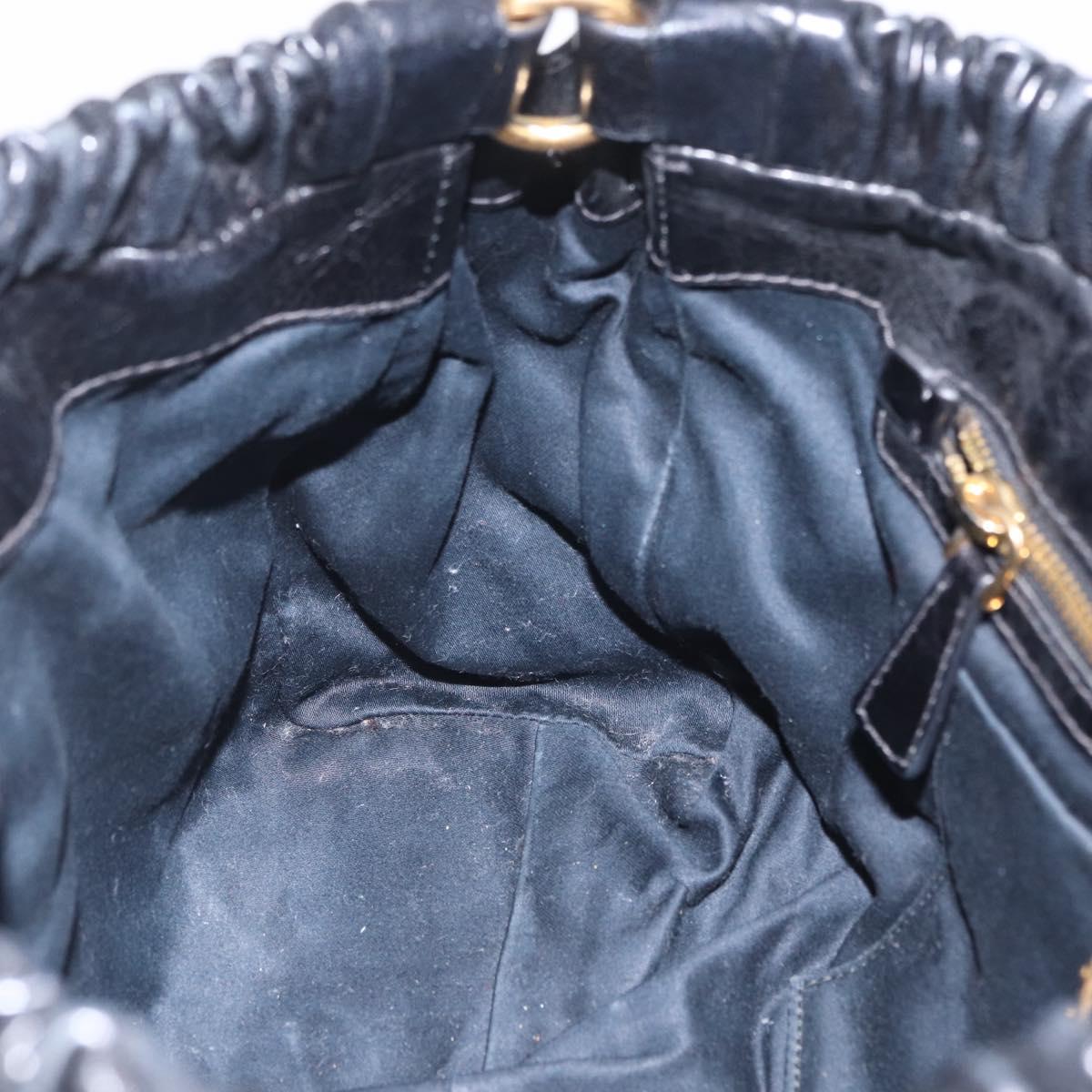 Miu Miu Side Ribbon Hand Bag Leather Black Gold Auth am12883M