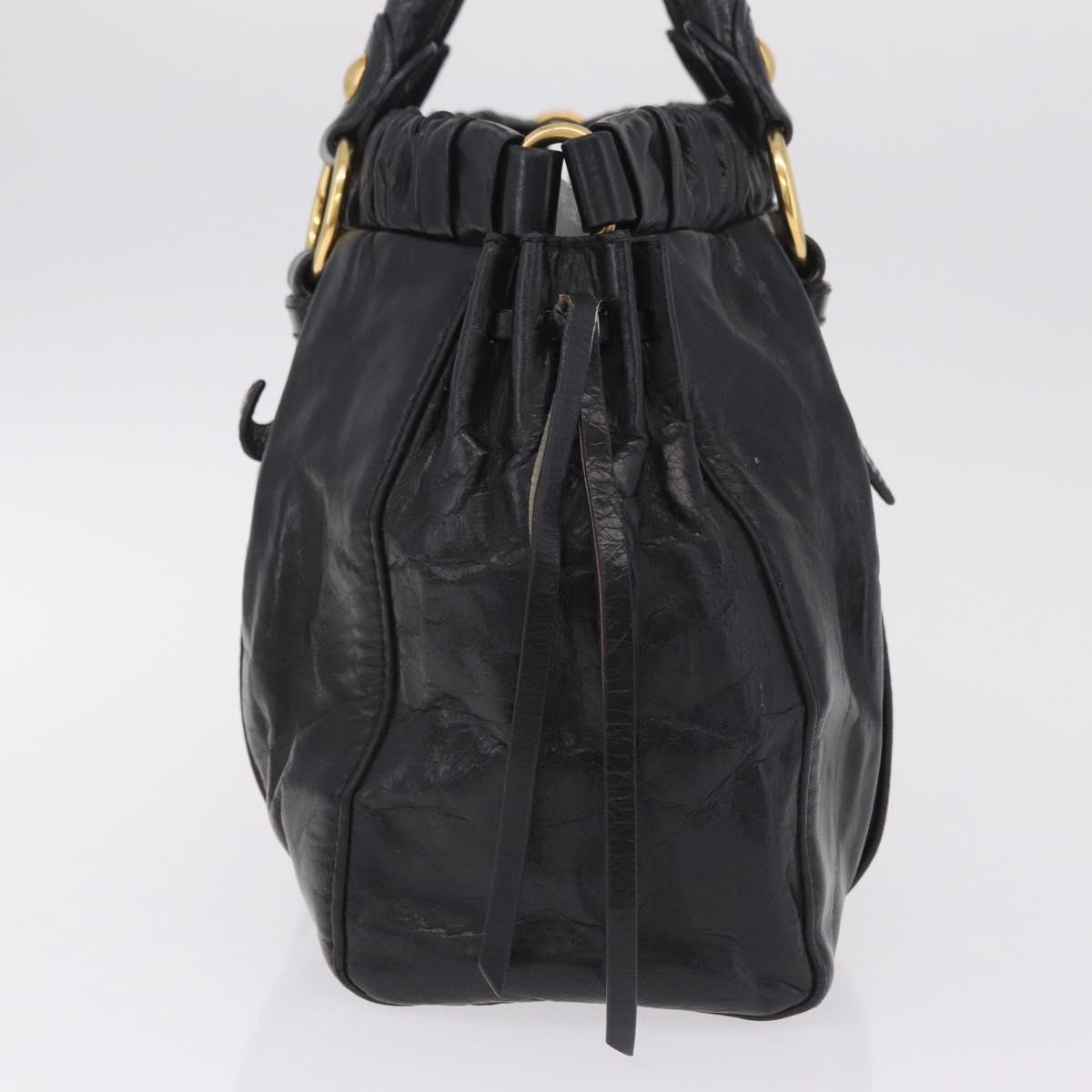Miu Miu Side Ribbon Hand Bag Leather Black Gold Auth am12883M