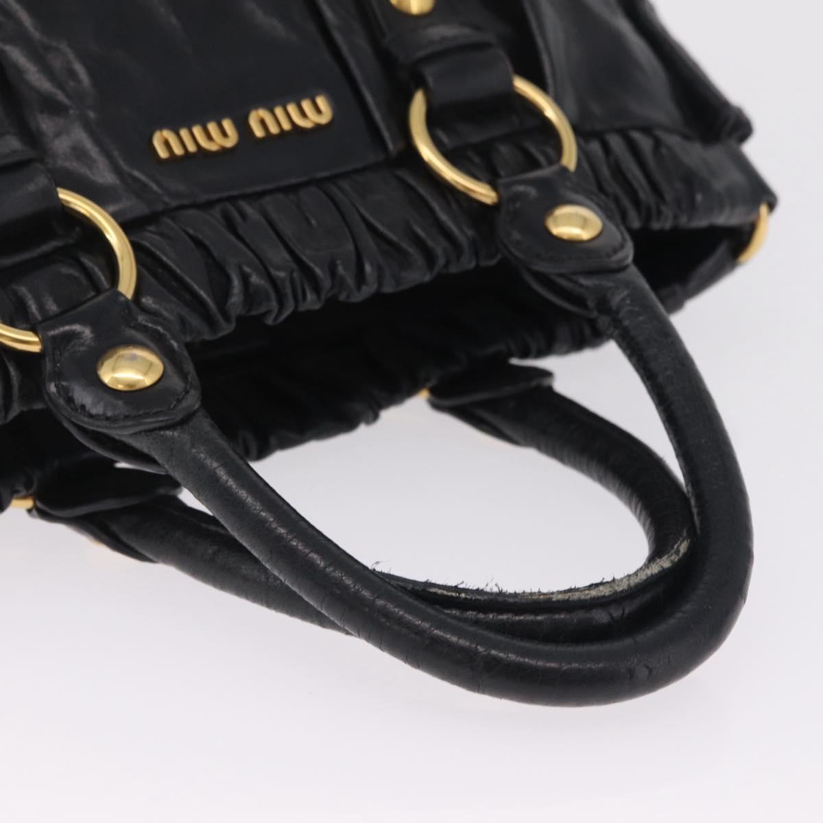 Miu Miu Side Ribbon Hand Bag Leather Black Gold Auth am12883M