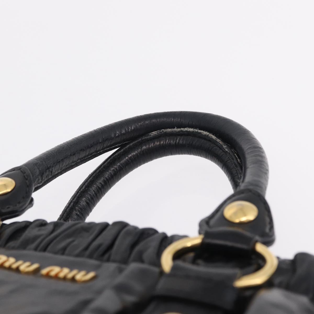 Miu Miu Side Ribbon Hand Bag Leather Black Gold Auth am12883M