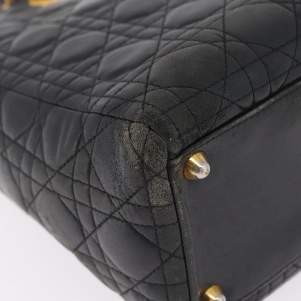 Christian Dior Canage Lady Dior GM Hand Bag Lamb Skin Black Gold Auth am12885