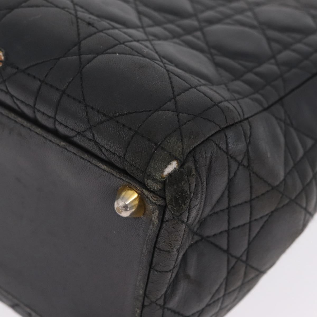 Christian Dior Canage Lady Dior GM Hand Bag Lamb Skin Black Gold Auth am12885