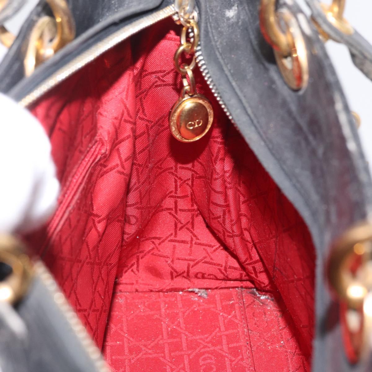 Christian Dior Canage Lady Dior GM Hand Bag Lamb Skin Black Gold Auth am12885
