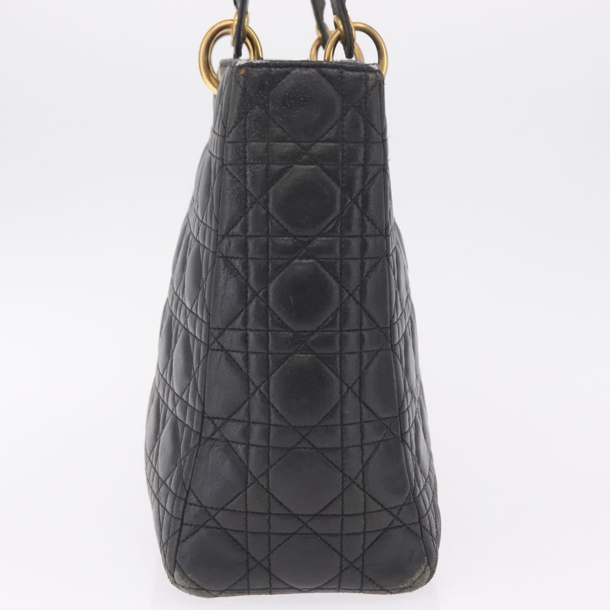 Christian Dior Canage Lady Dior GM Hand Bag Lamb Skin Black Gold Auth am12885