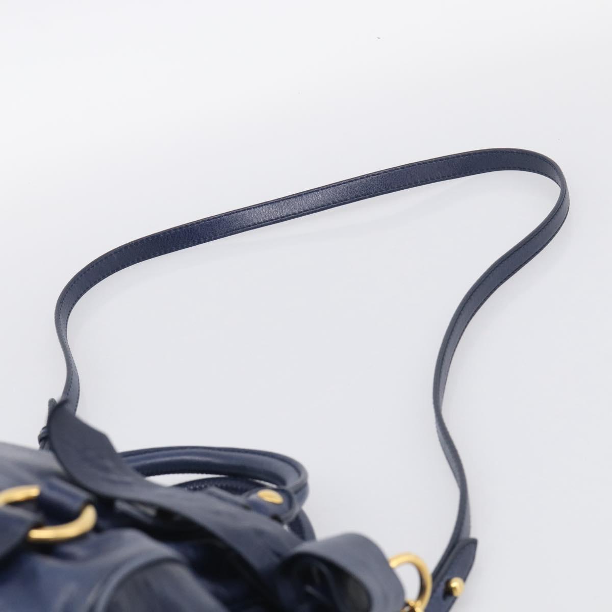 Miu Miu Side Ribbon Hand Bag Leather 2way Navy Gold Auth am12889V