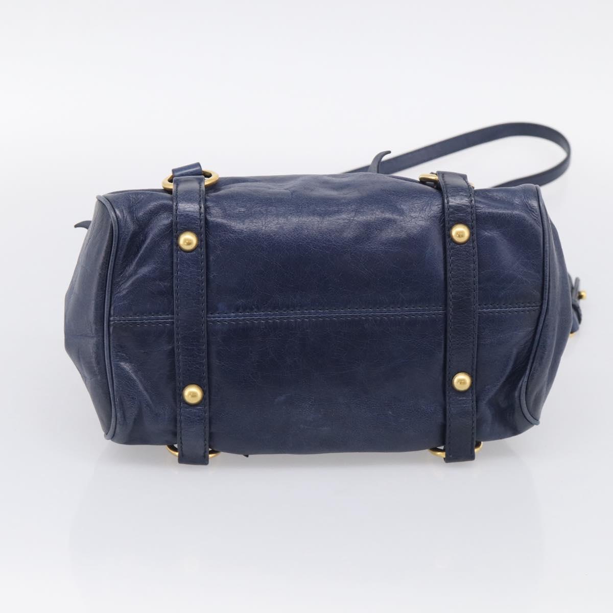 Miu Miu Side Ribbon Hand Bag Leather 2way Navy Gold Auth am12889V