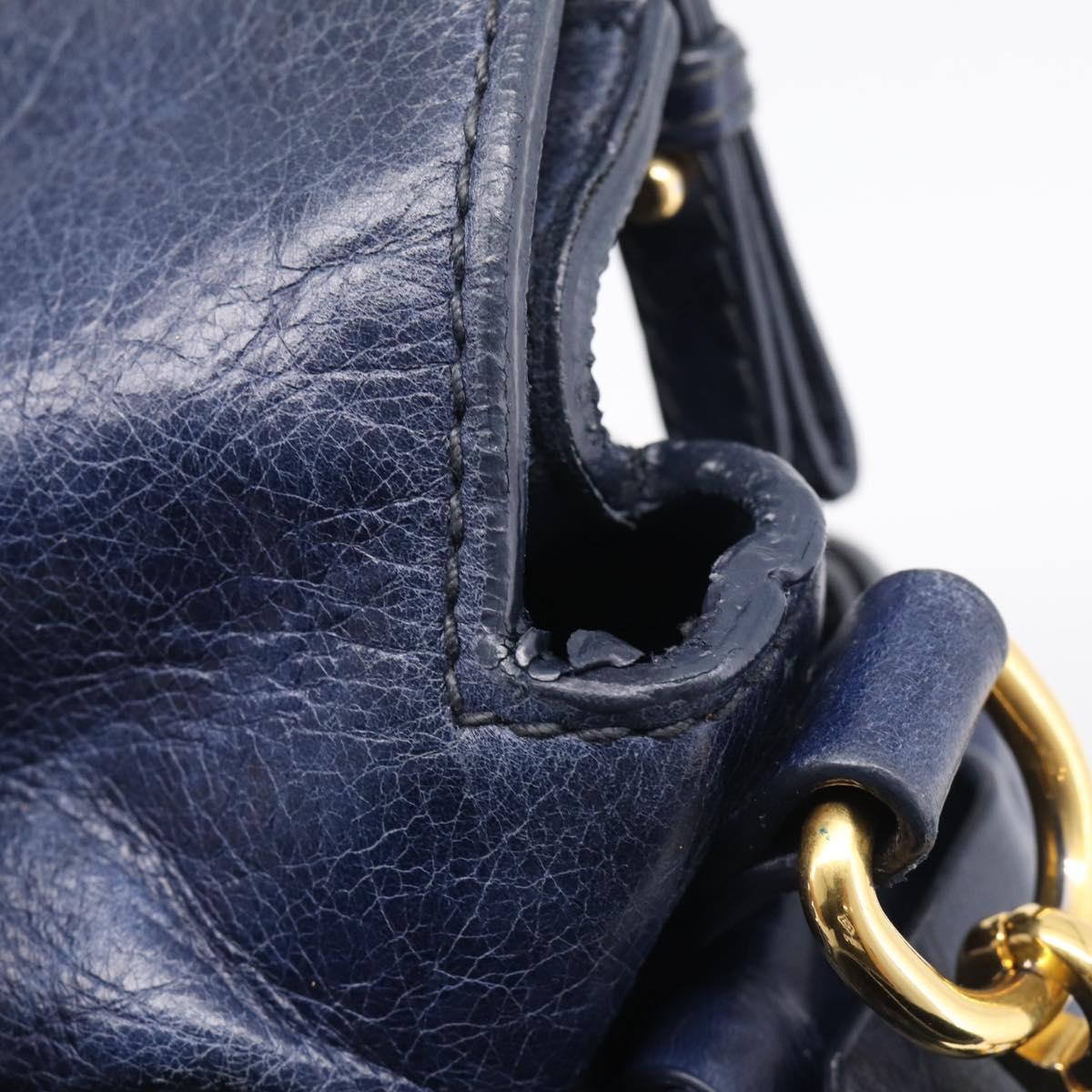 Miu Miu Side Ribbon Hand Bag Leather 2way Navy Gold Auth am12889V