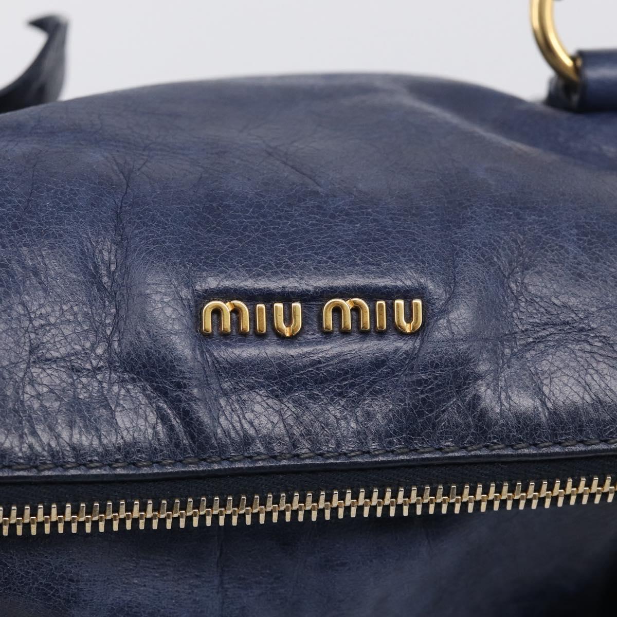 Miu Miu Side Ribbon Hand Bag Leather 2way Navy Gold Auth am12889V
