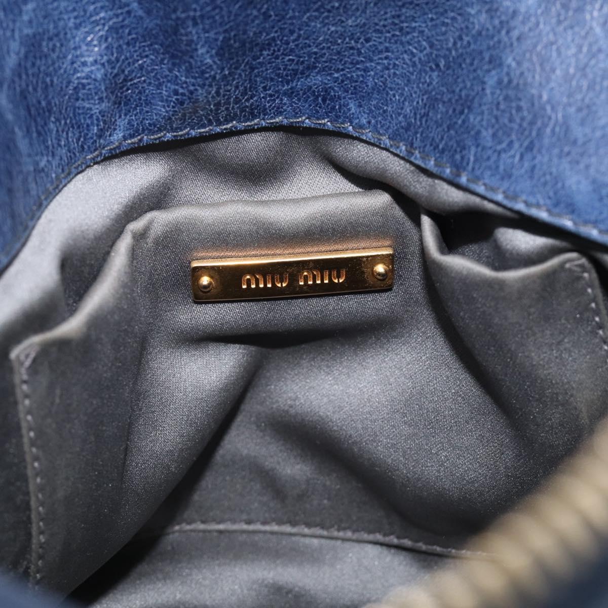 Miu Miu Side Ribbon Hand Bag Leather 2way Navy Gold Auth am12889V