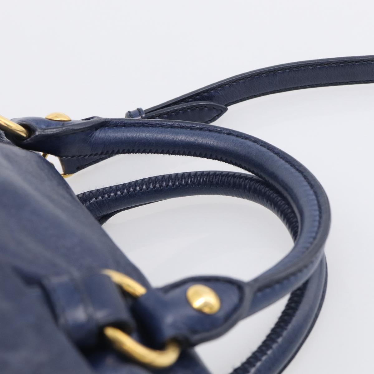 Miu Miu Side Ribbon Hand Bag Leather 2way Navy Gold Auth am12889V