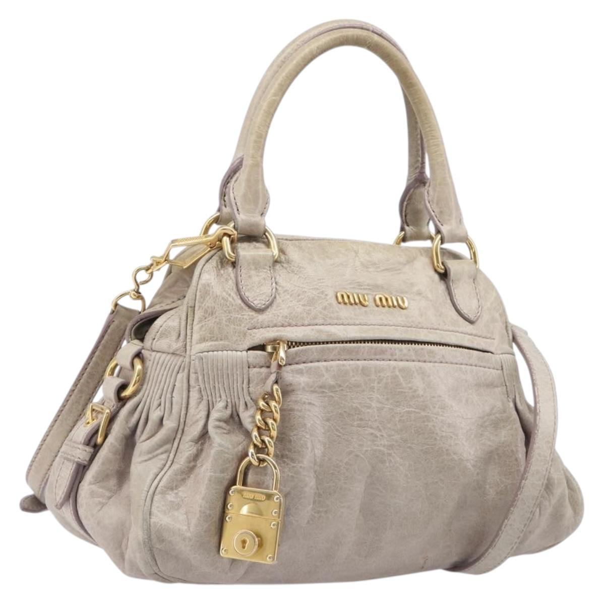 Miu Miu Hand Bag Leather 2way Beige Gold Auth am12892A