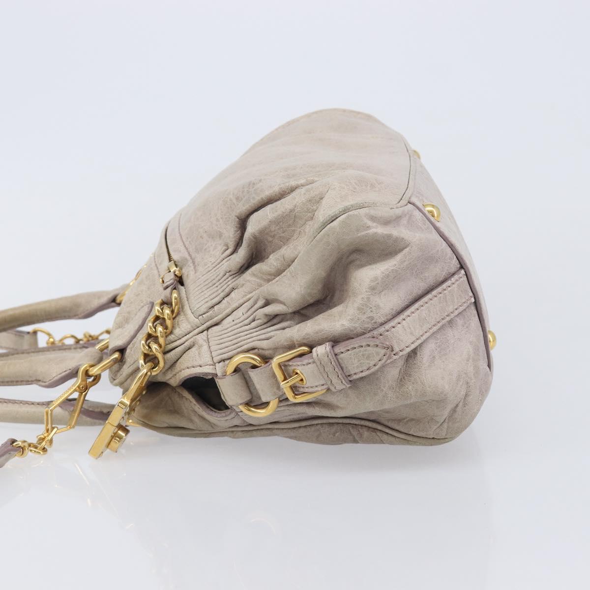 Miu Miu Hand Bag Leather 2way Beige Gold Auth am12892A