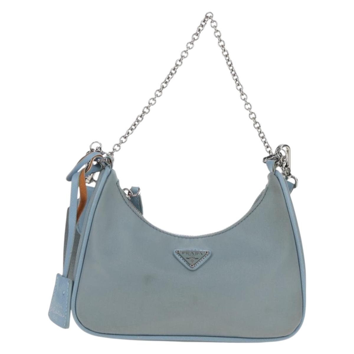 PRADA Hand Bag Nylon 2way Light Blue Silver Auth am12895A