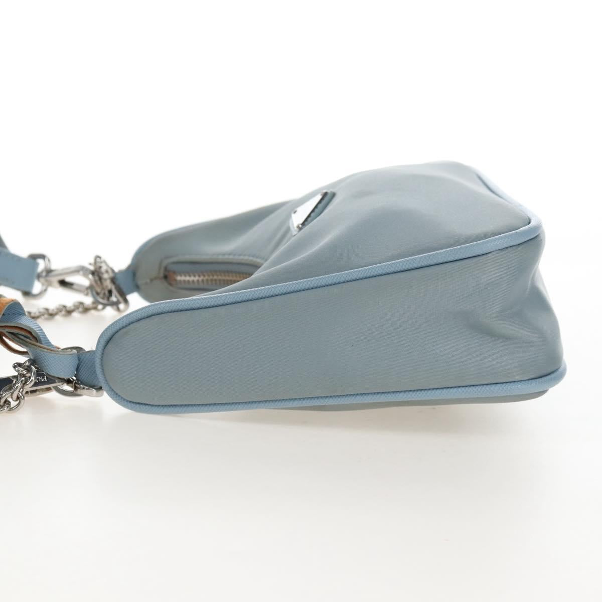 PRADA Hand Bag Nylon 2way Light Blue Silver Auth am12895A