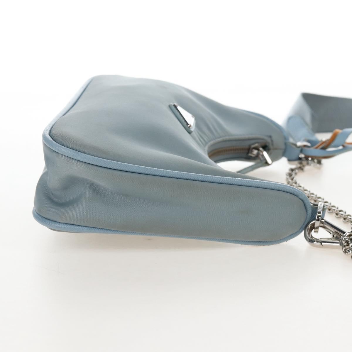 PRADA Hand Bag Nylon 2way Light Blue Silver Auth am12895A