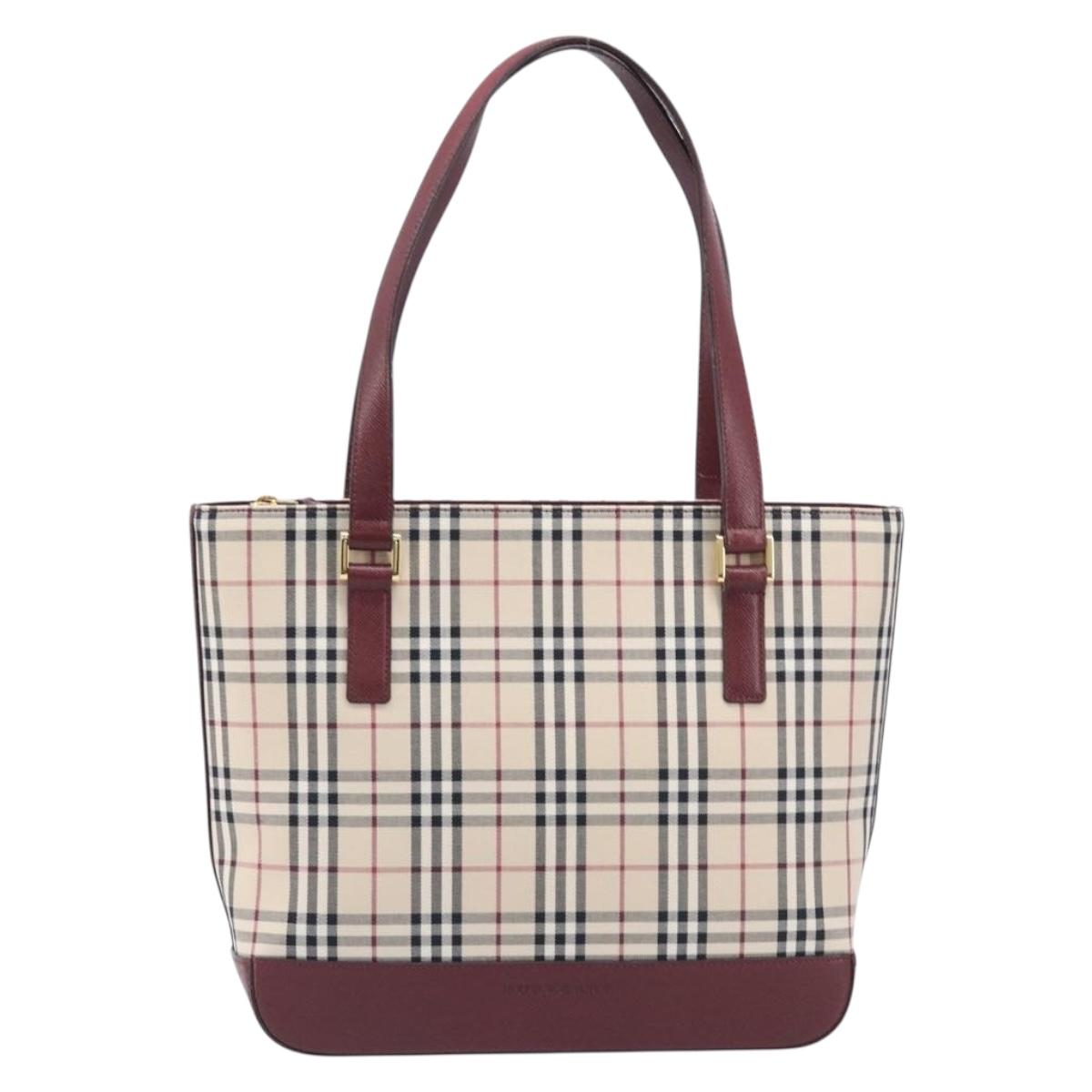 BURBERRY Nova Check Tote Bag Canvas Beige Gold Auth am12898V