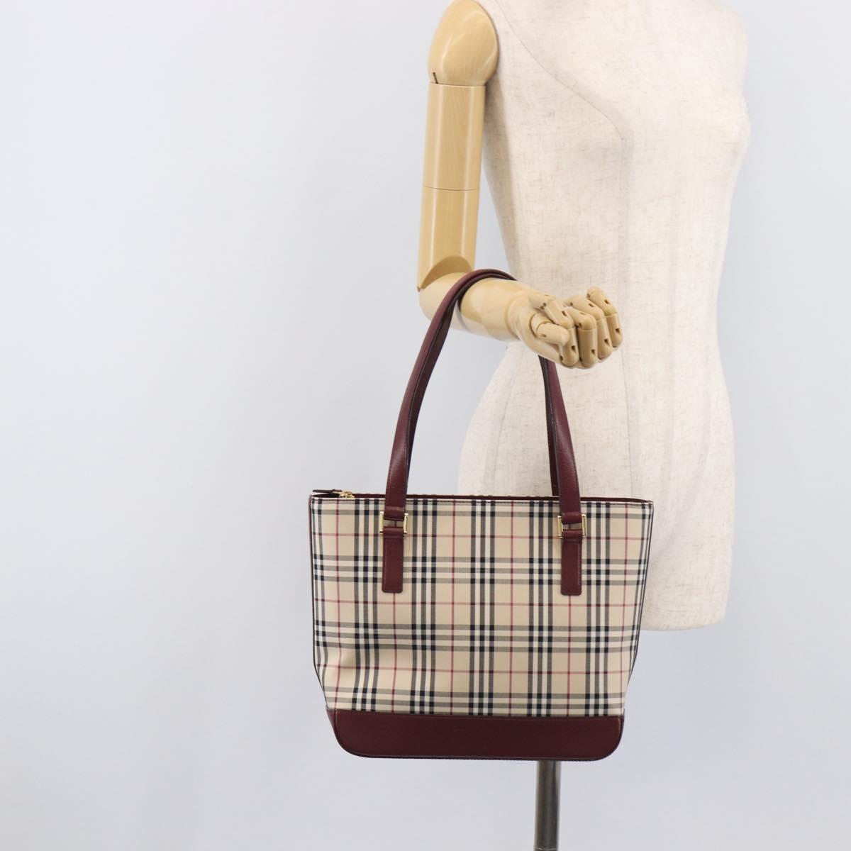 BURBERRY Nova Check Tote Bag Canvas Beige Gold Auth am12898V