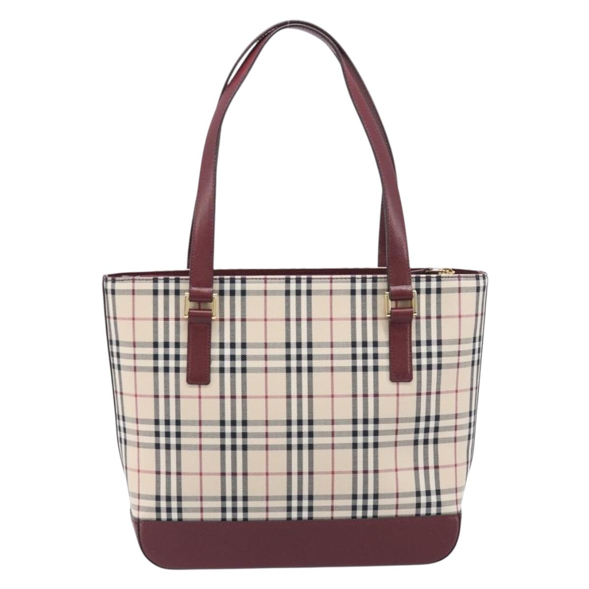 BURBERRY Nova Check Tote Bag Canvas Beige Gold Auth am12898V