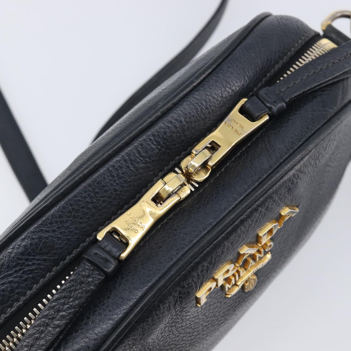 PRADA Shoulder Bag Leather Black Gold Auth am12900A