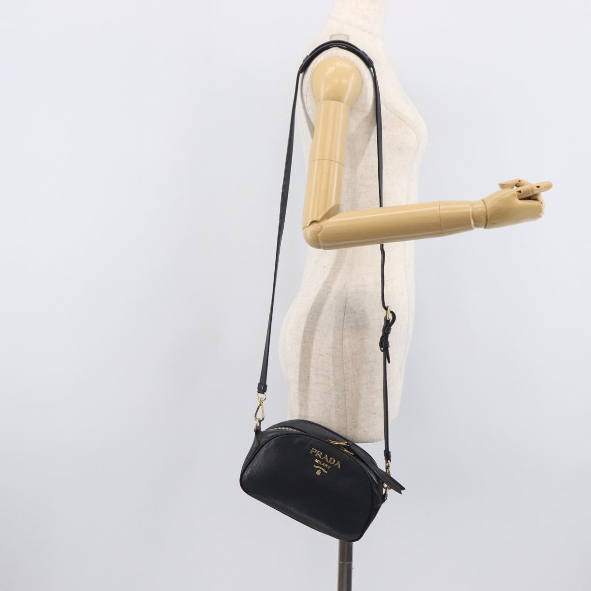 PRADA Shoulder Bag Leather Black Gold Auth am12900A