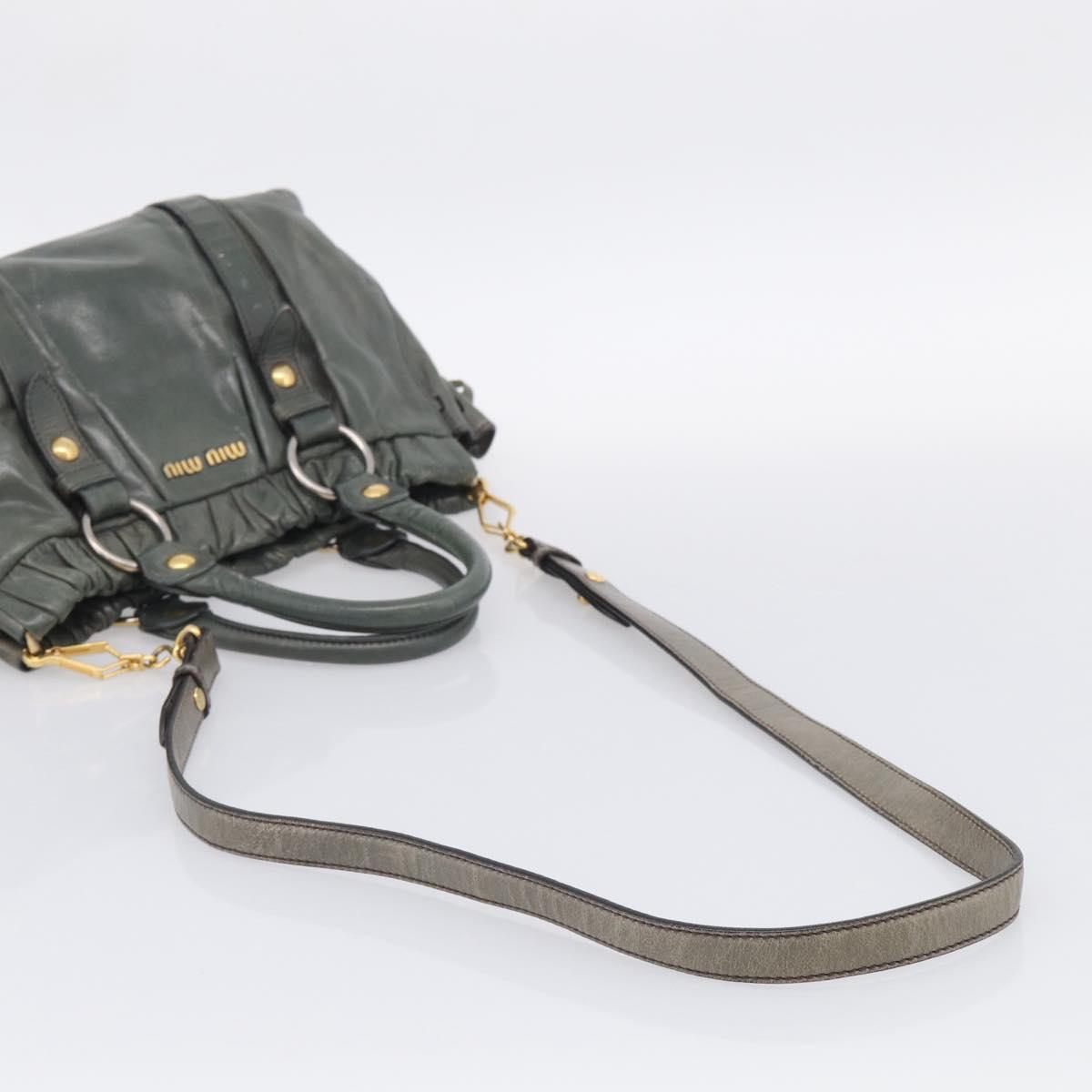 Miu Miu Side Ribbon Hand Bag Leather 2way Khaki Gold Auth am12901A