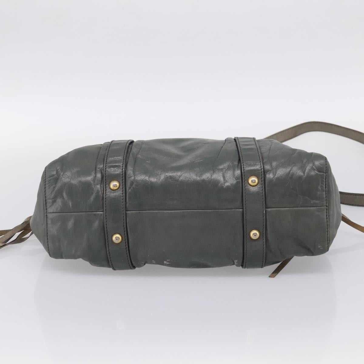 Miu Miu Side Ribbon Hand Bag Leather 2way Khaki Gold Auth am12901A