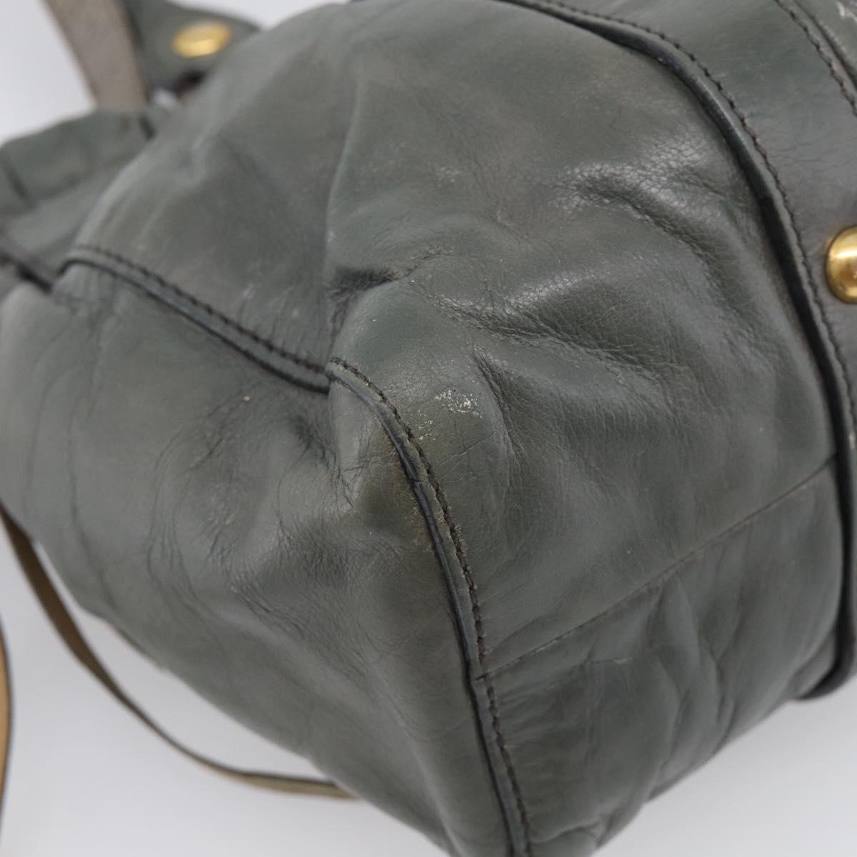 Miu Miu Side Ribbon Hand Bag Leather 2way Khaki Gold Auth am12901A