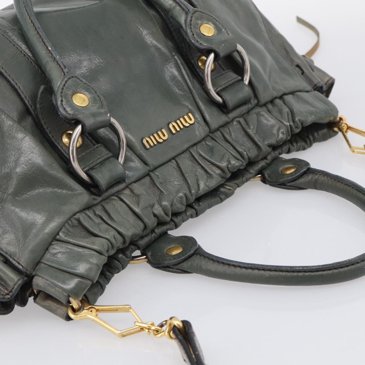 Miu Miu Side Ribbon Hand Bag Leather 2way Khaki Gold Auth am12901A