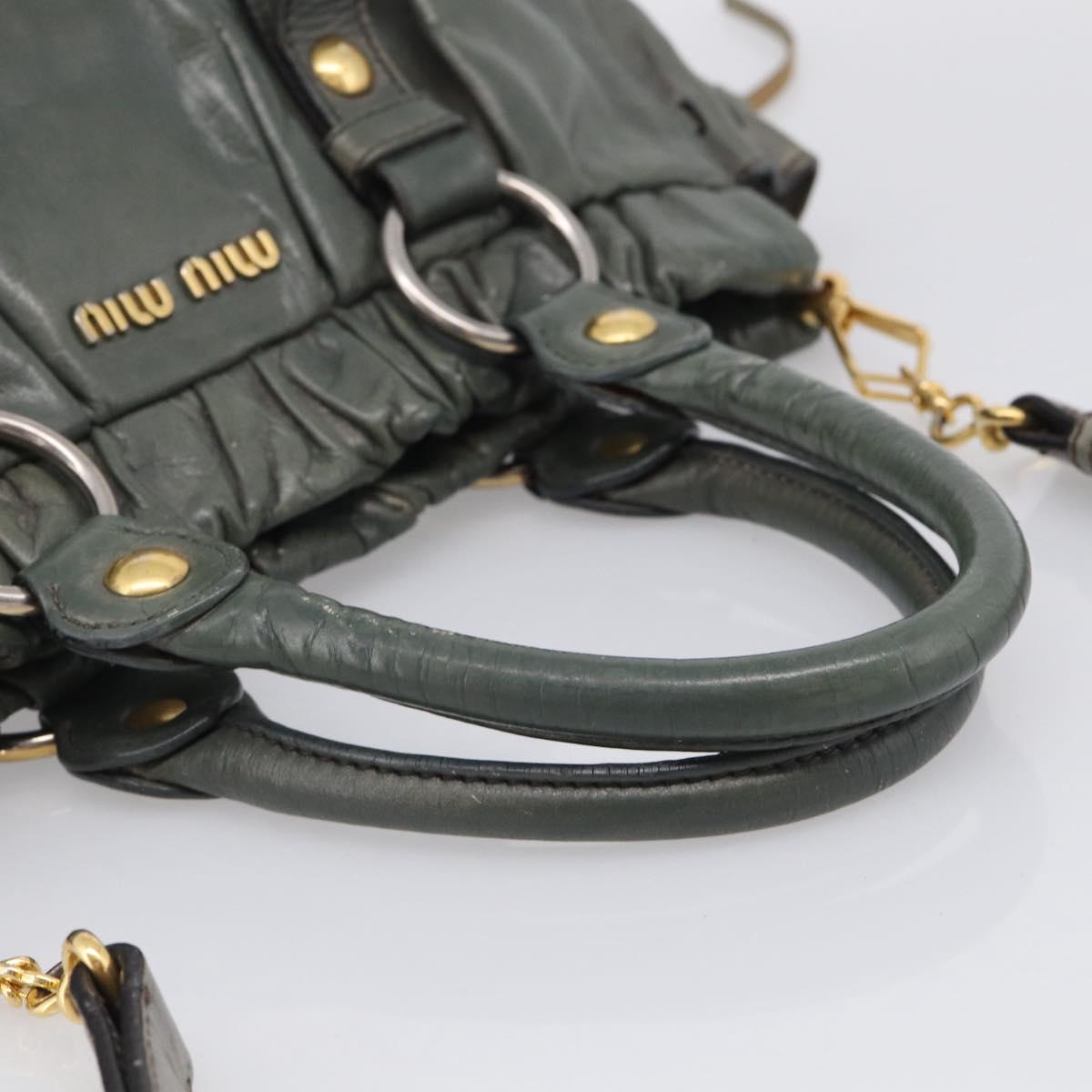 Miu Miu Side Ribbon Hand Bag Leather 2way Khaki Gold Auth am12901A