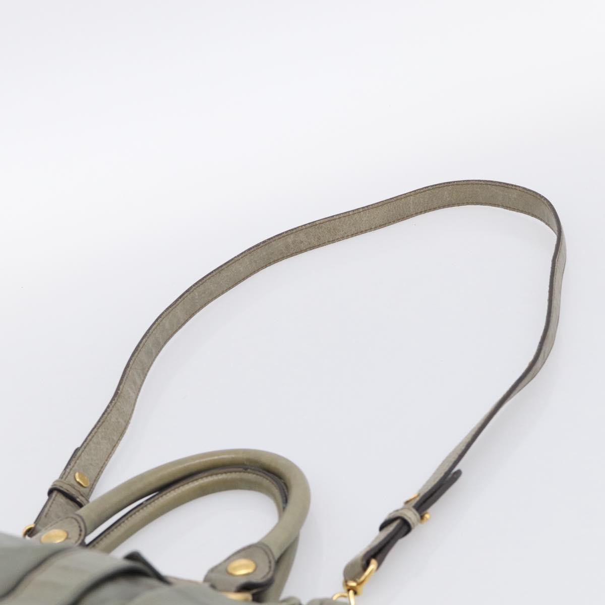 Miu Miu Side ribbon Hand Bag Leather 2way Gray Gold Auth am12902A