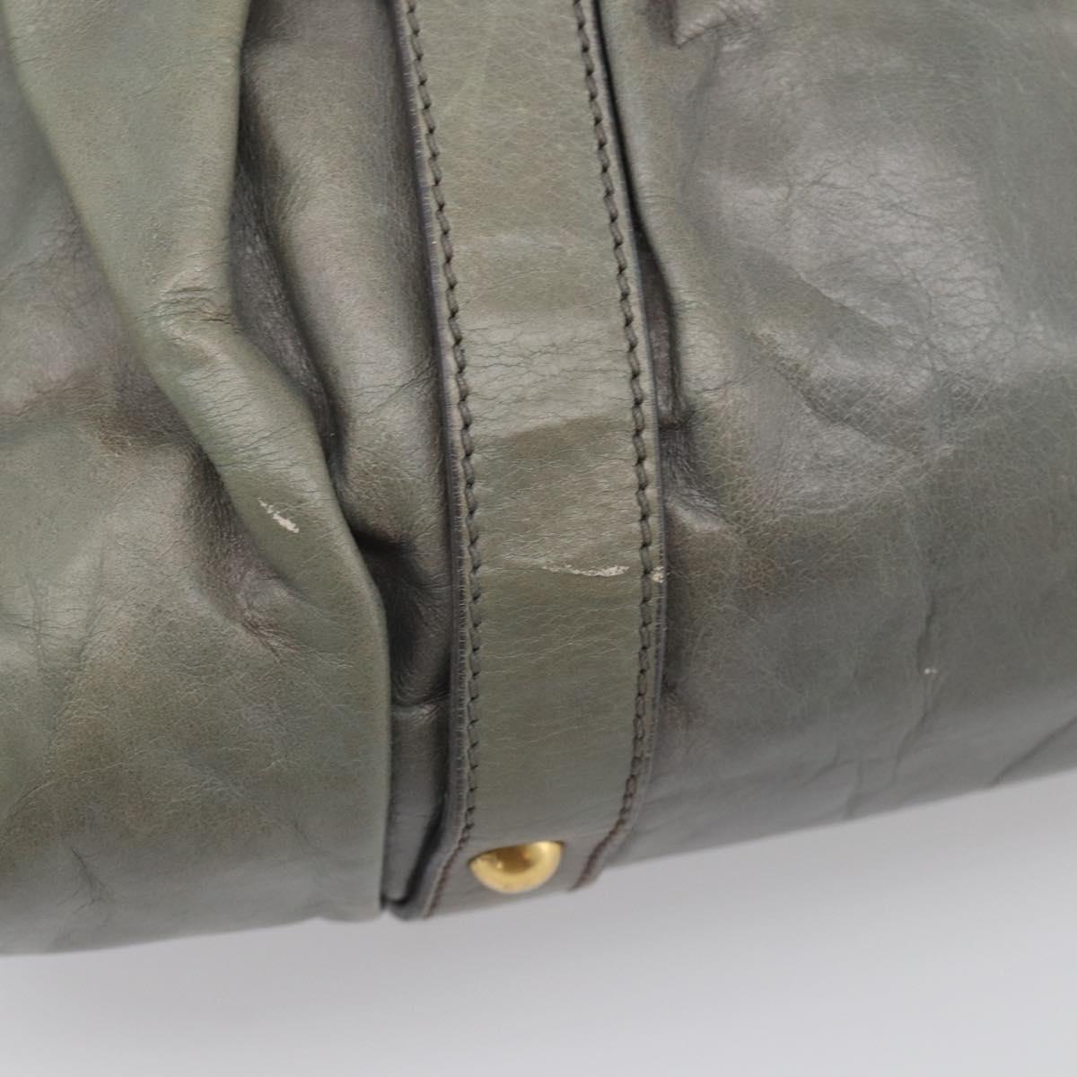 Miu Miu Side ribbon Hand Bag Leather 2way Gray Gold Auth am12902A