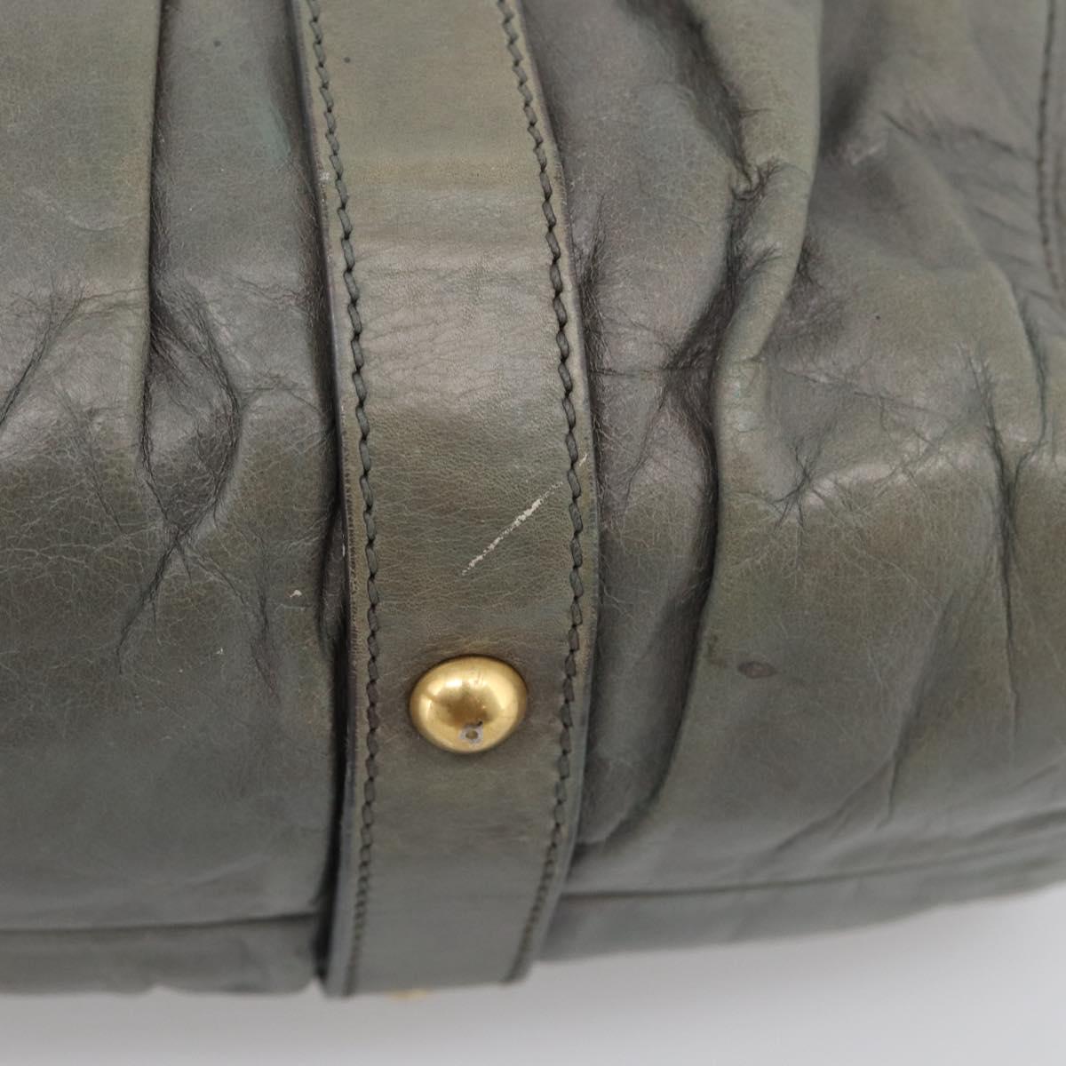 Miu Miu Side ribbon Hand Bag Leather 2way Gray Gold Auth am12902A