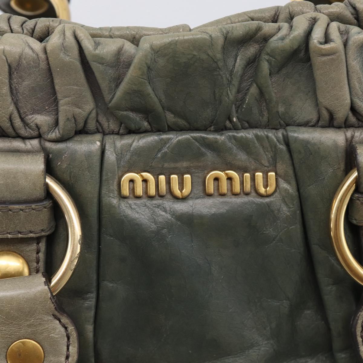 Miu Miu Side ribbon Hand Bag Leather 2way Gray Gold Auth am12902A