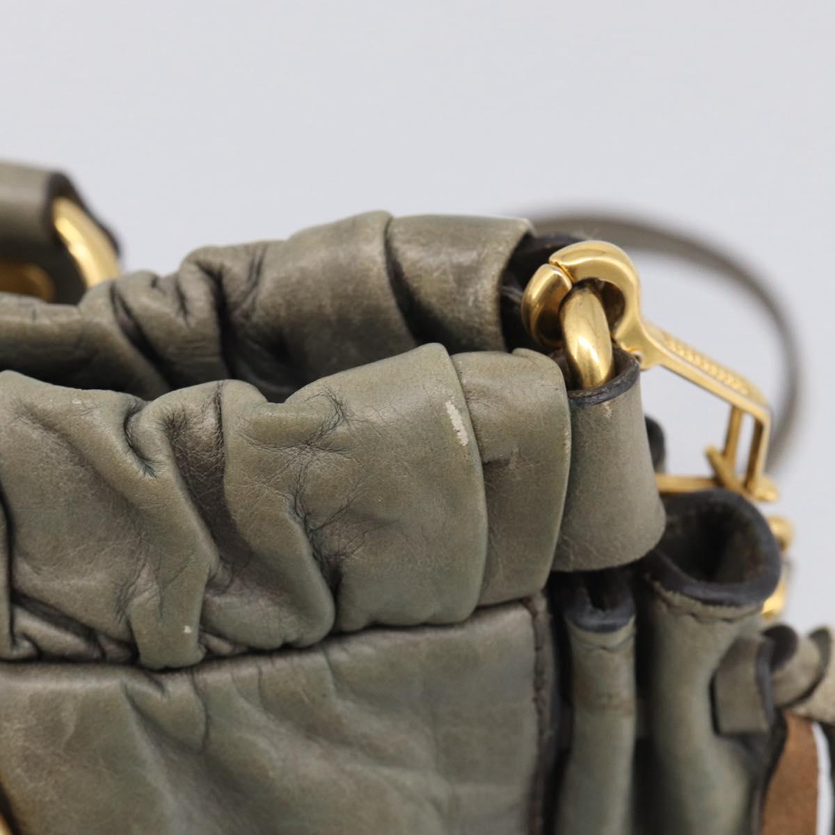 Miu Miu Side ribbon Hand Bag Leather 2way Gray Gold Auth am12902A