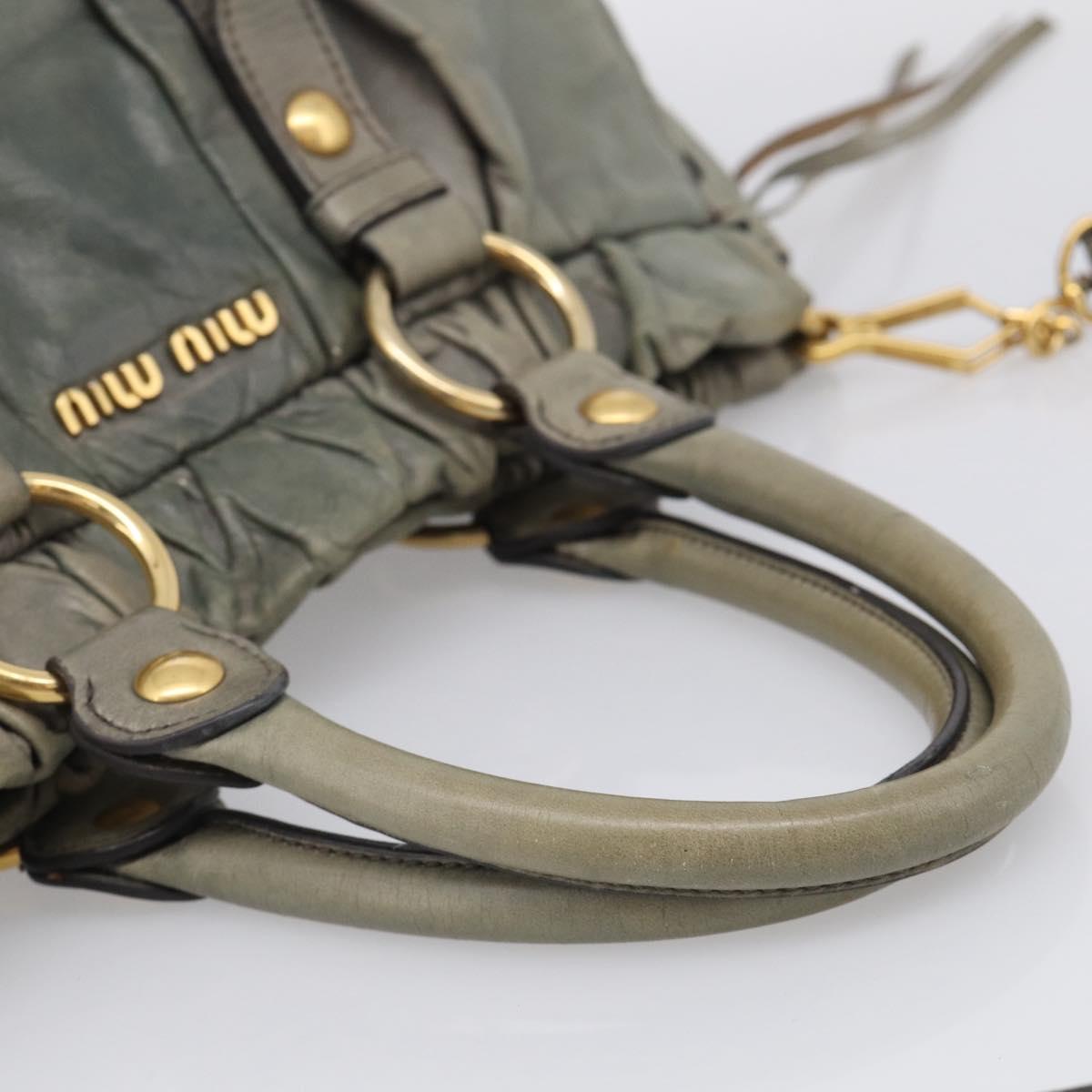Miu Miu Side ribbon Hand Bag Leather 2way Gray Gold Auth am12902A